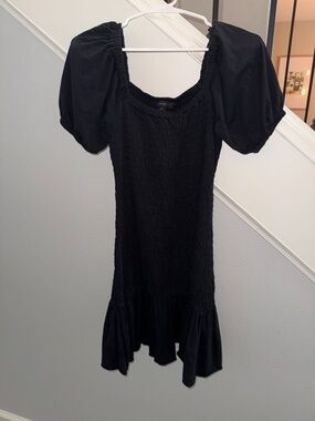 J. Crew Black Smocked Mini Dress with Puff Sleeves